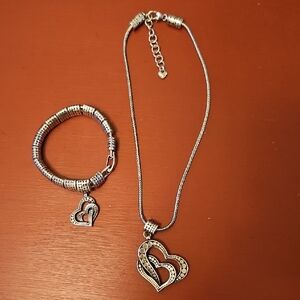Silver Heart Necklace and Bracelet Set